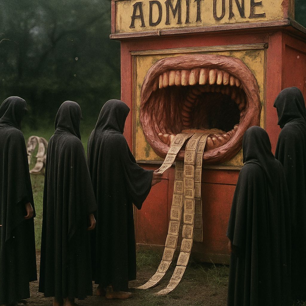 Decaying Carnival Ticket Booth with Fleshy Aperture
