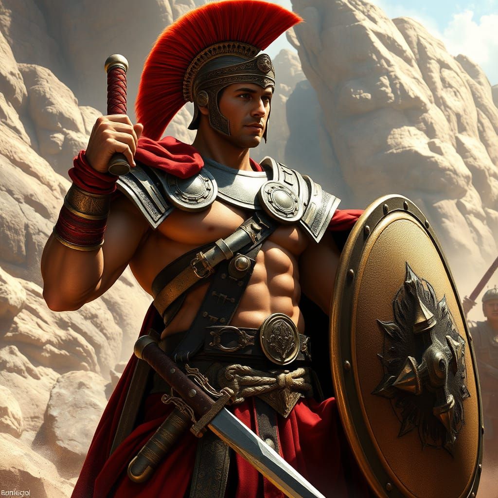 Roman Centurion Ready for Battle: Realistic Style
