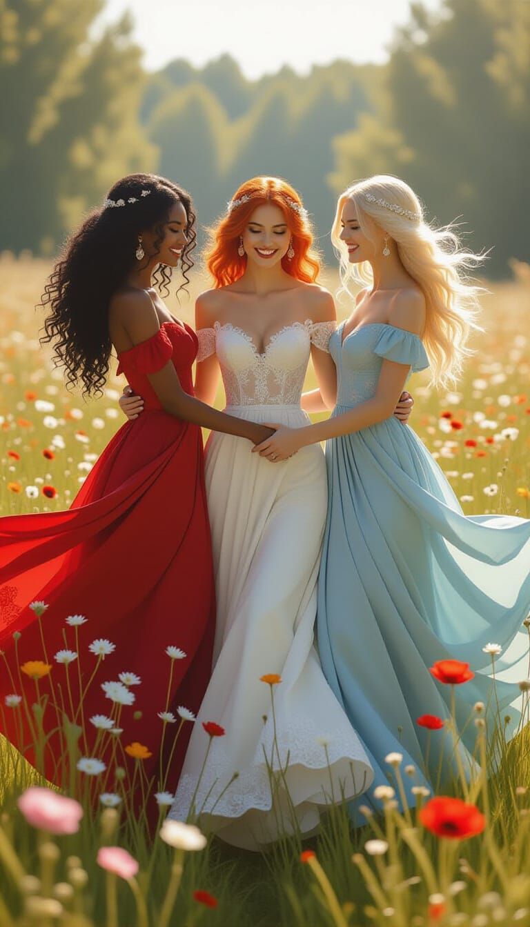 Romantic Women Dancing in Sunny Meadow, Cinematic Style