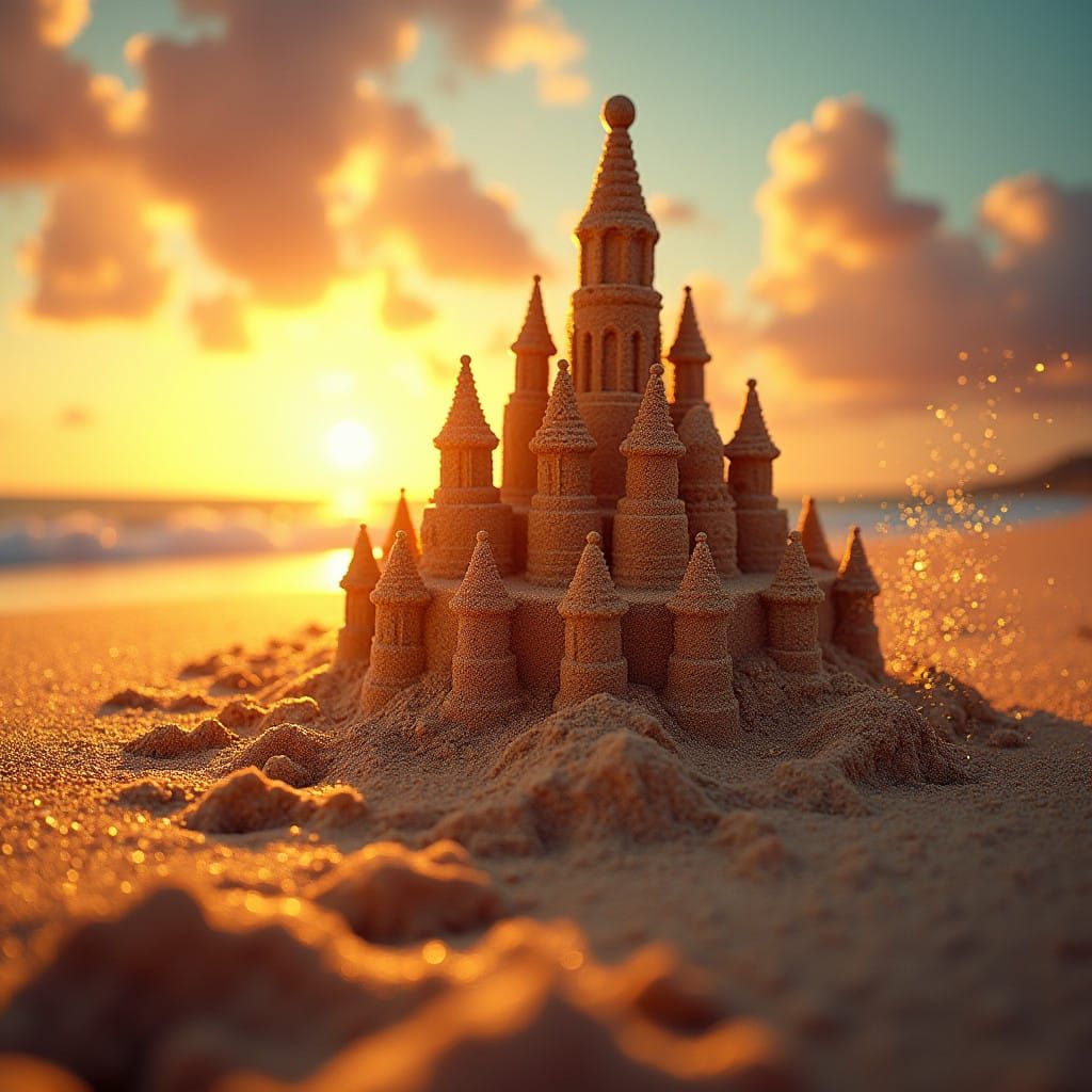 Hyperrealistic Sandcastle in Tropical Paradise