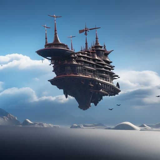 Fantastical Flying Ship with Insect Wings
