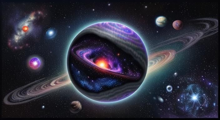 Meteor Destroys Moon in Cosmic Mixed Media Art