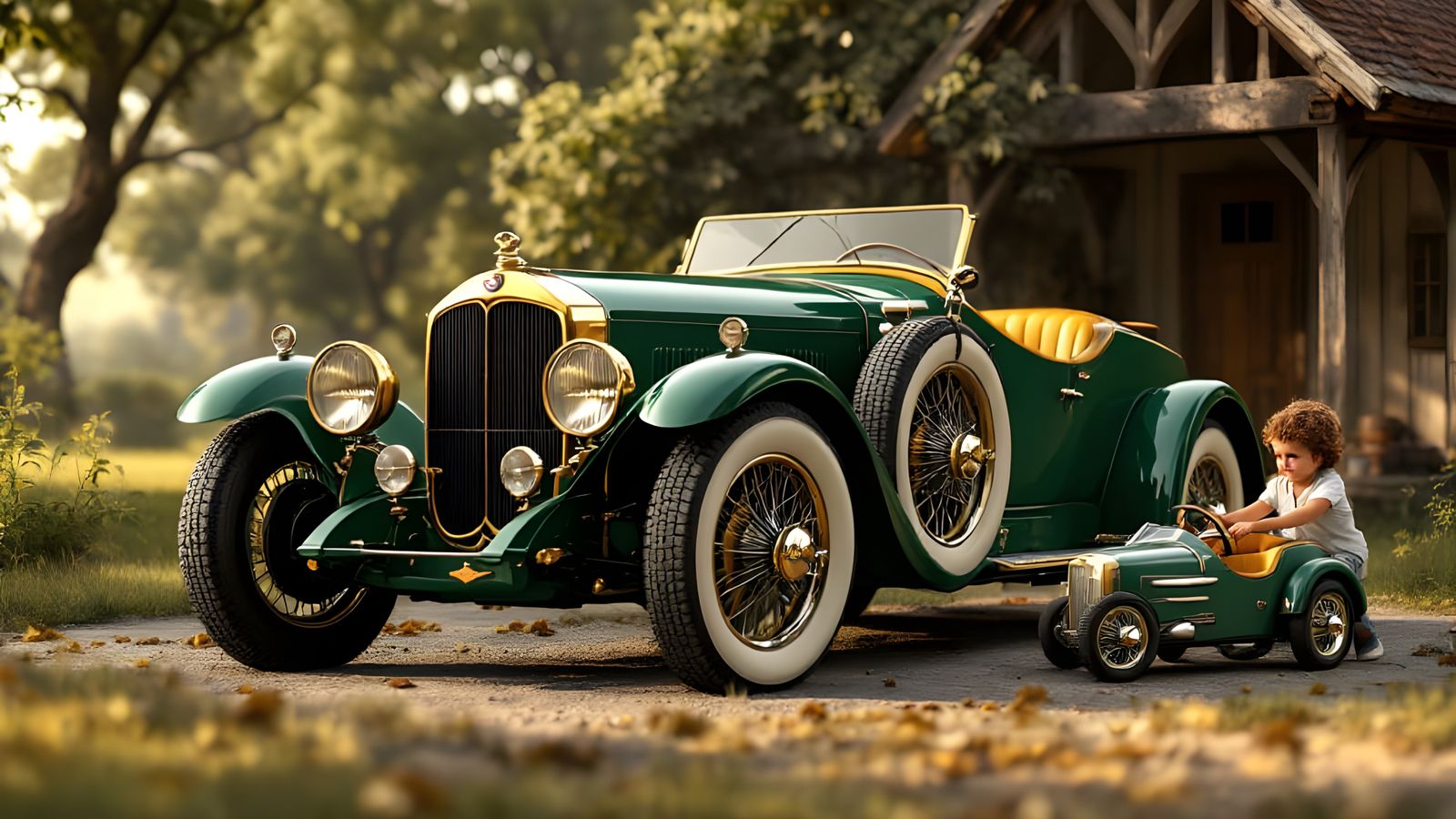 1927 Dusenberg Speedster Parked at Farmhouse