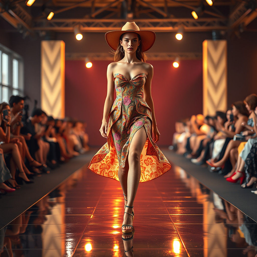 Fashion Model on Runway in Avant-Garde Outfit