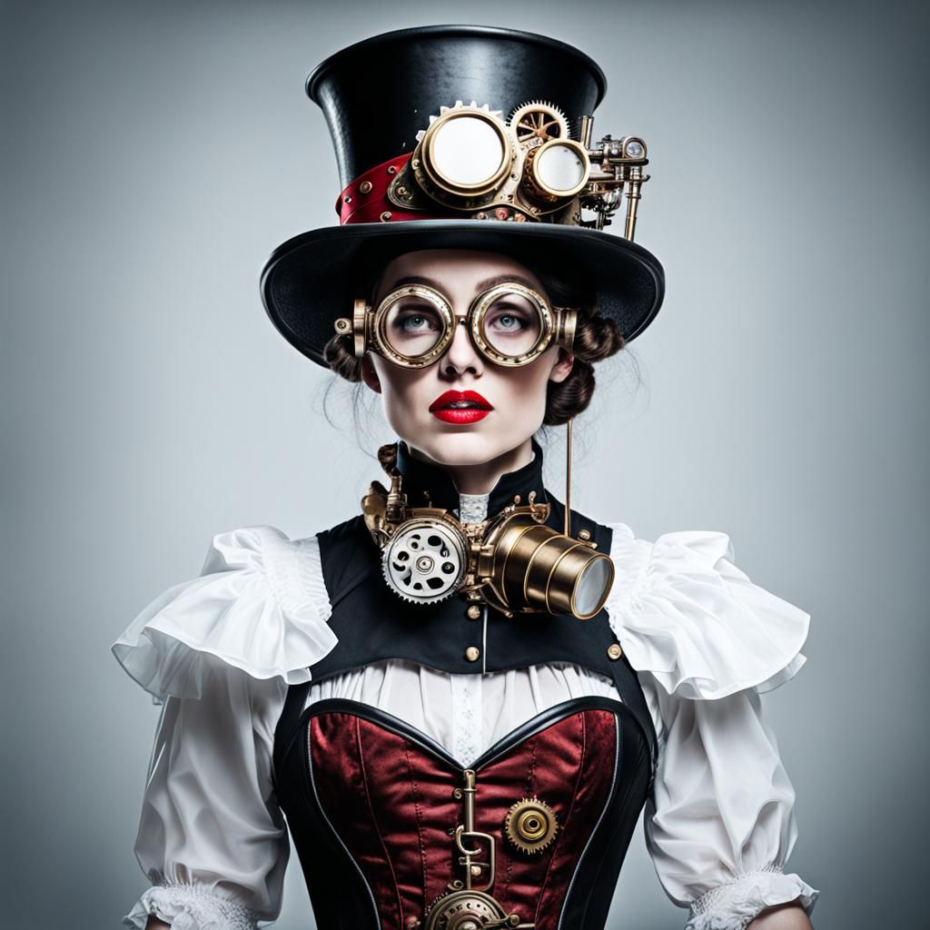 Steampunk Woman with Top Hat and Goggles