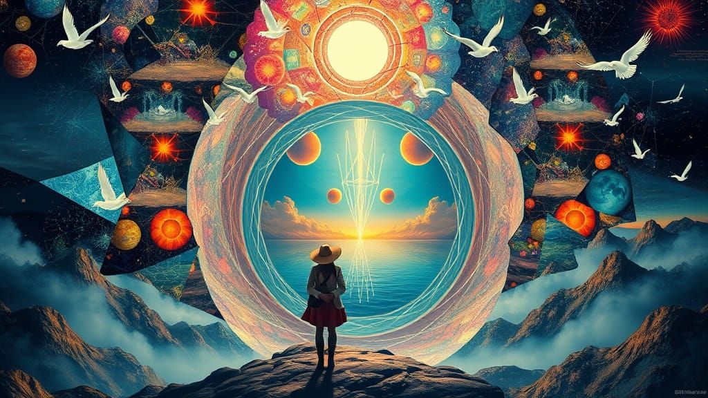 Surreal Dreamlike Collage with Mythical Creatures