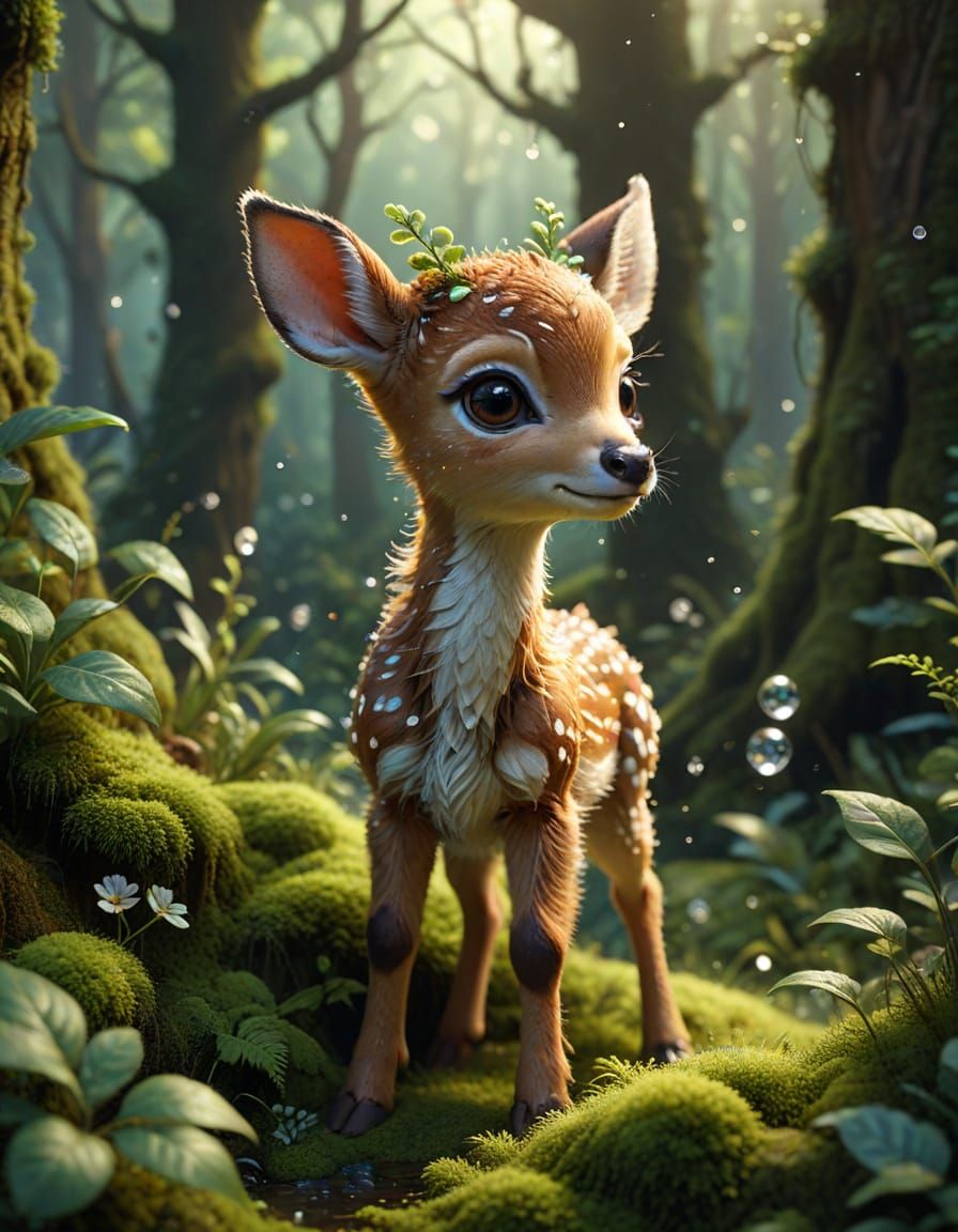 Baby Deer in Enchanted Forest: 3D Disney-Pixar Style