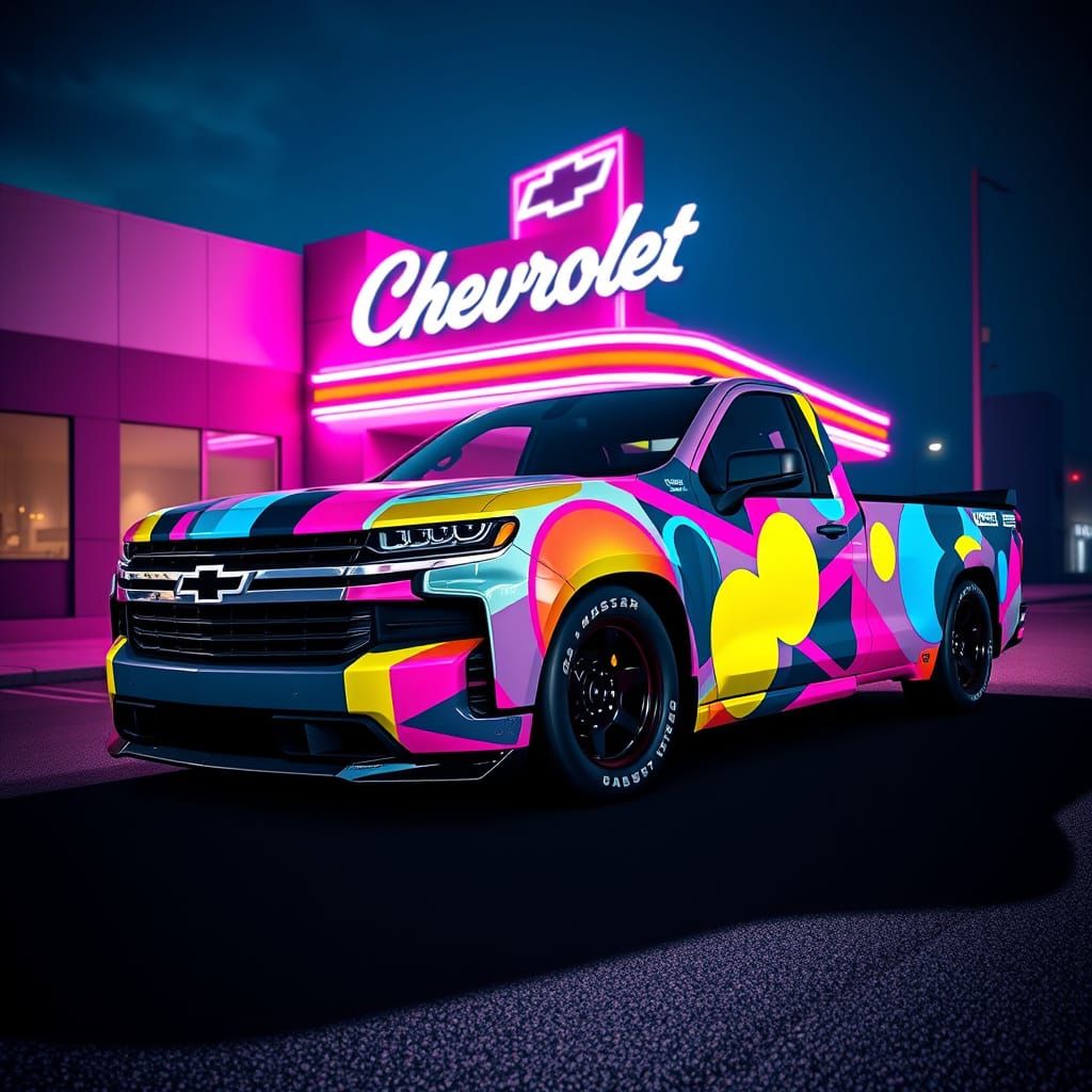 Sleek NASCAR Car in Mid-Century Modern Pattern with Neon Hue...