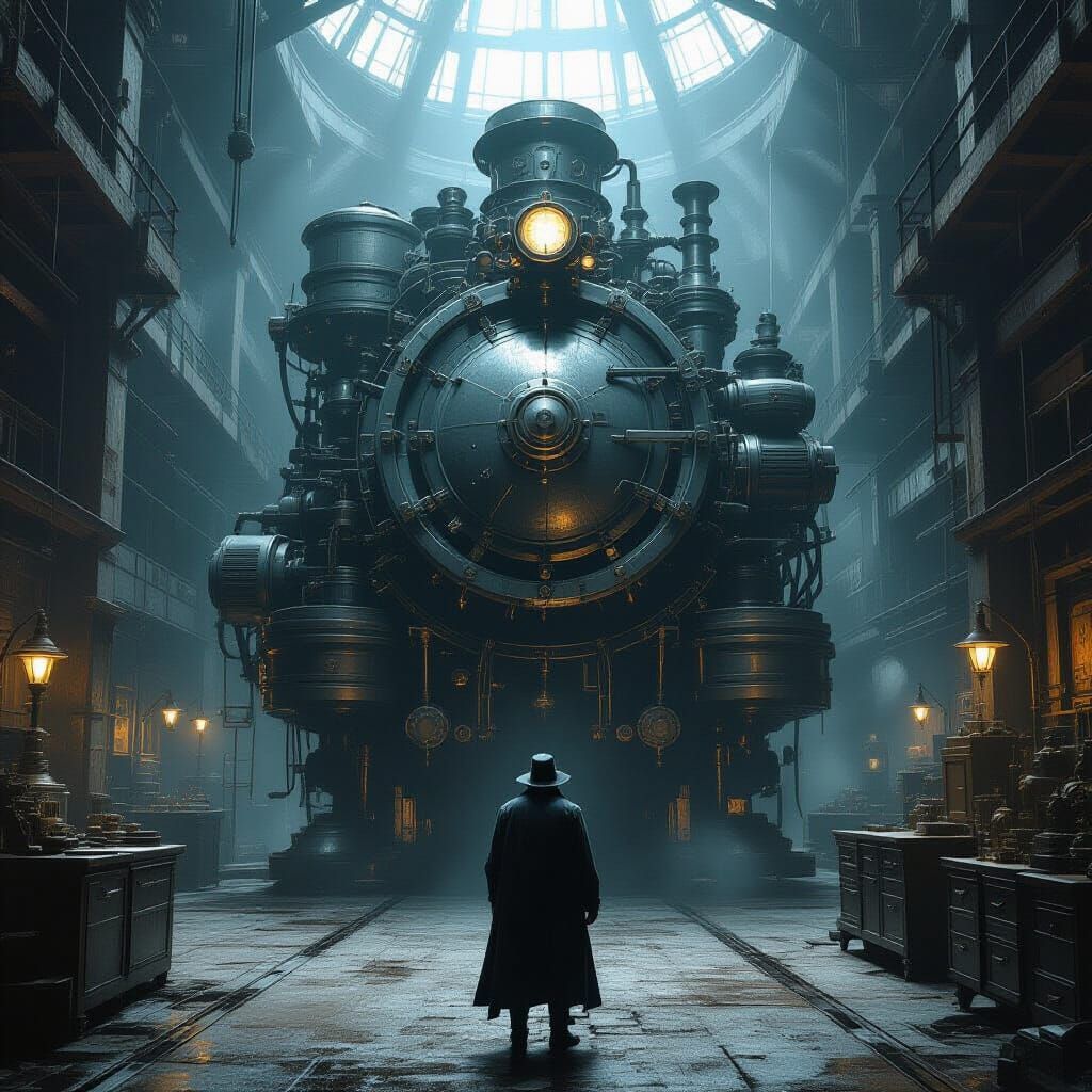 Steampunk Engine in Hyperdetailed Charcoal Drawing