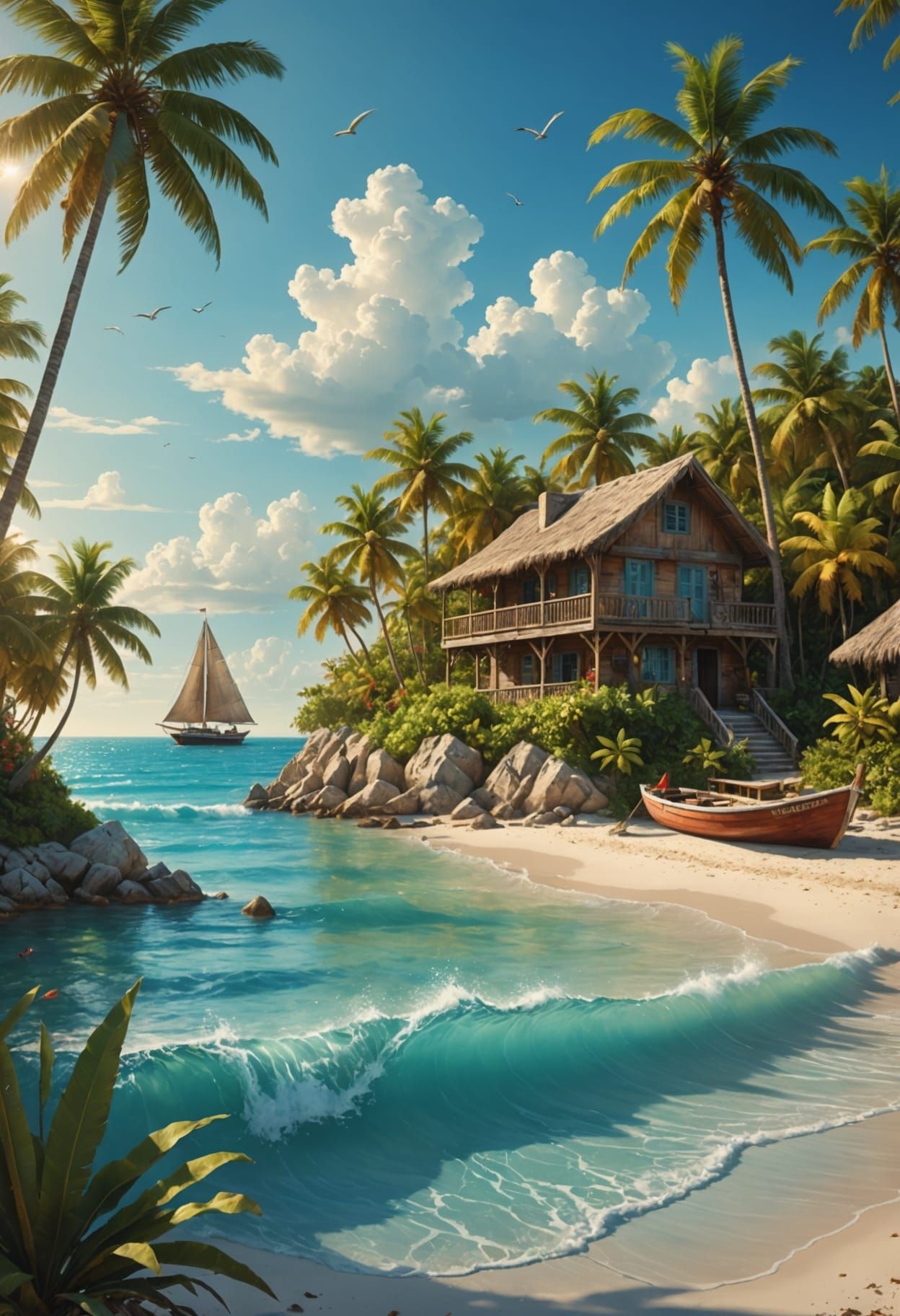 Epic Neoclassical Beach Scene in Vibrant Digital Matte Paint...
