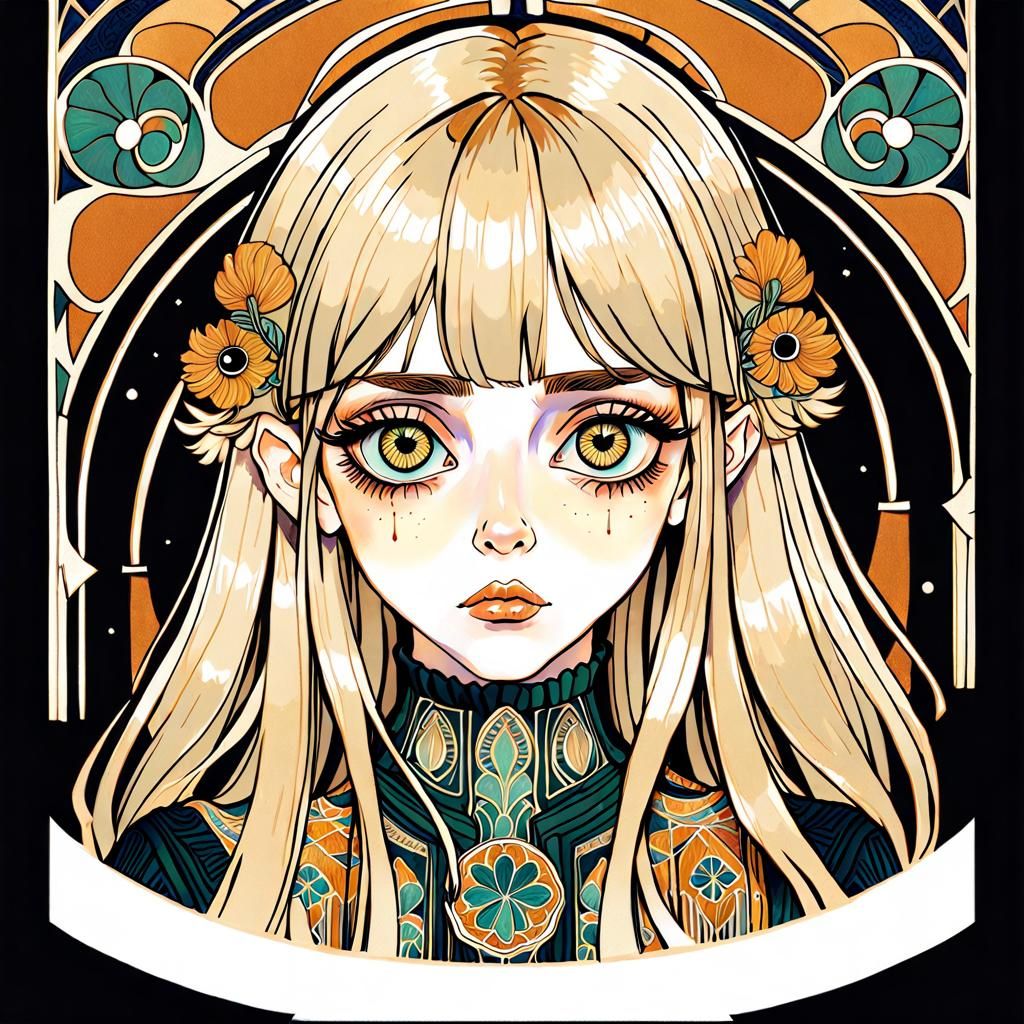 Depressed Girl in Streetwear: Art Nouveau Style