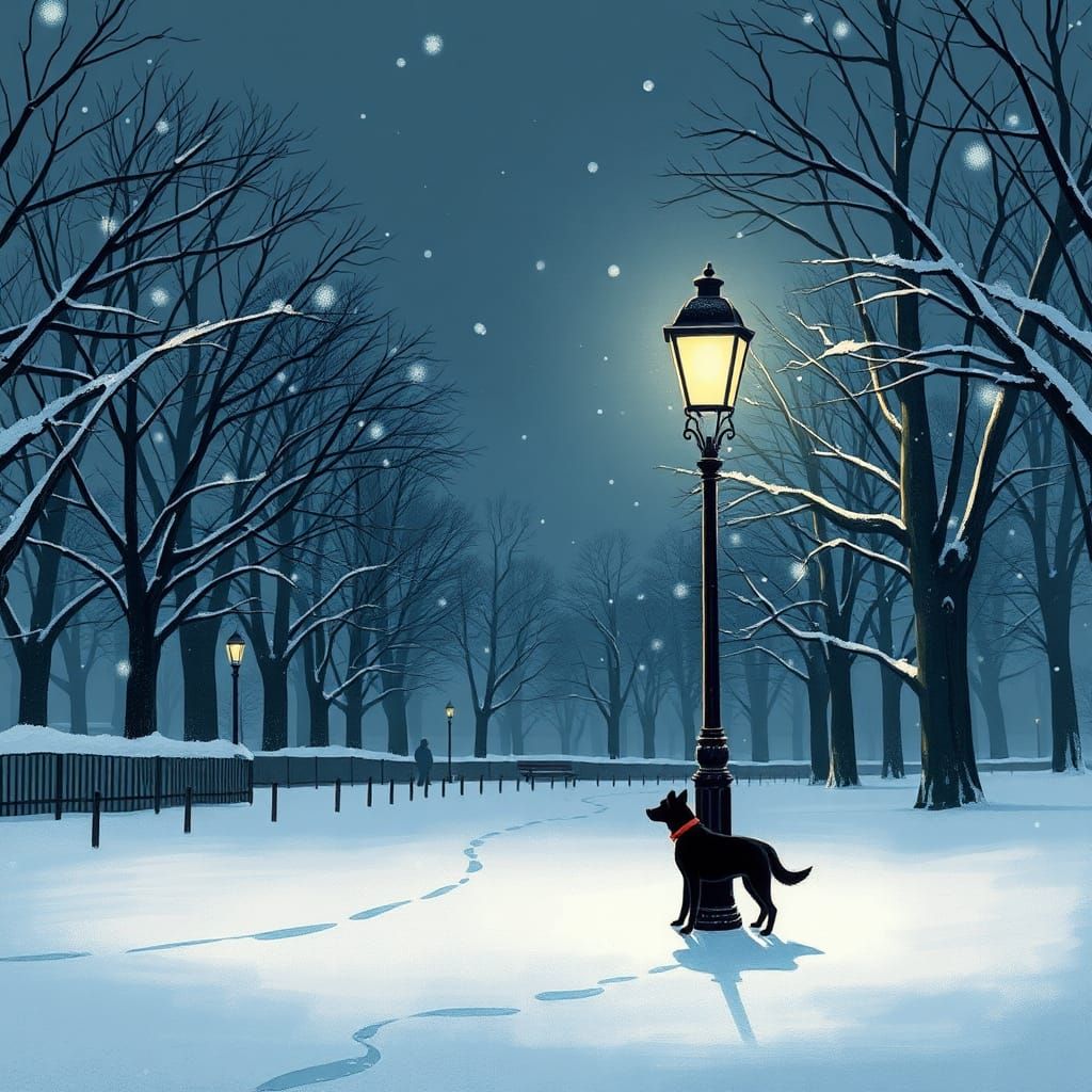 Snowy Park Streetlamp in Toon Style