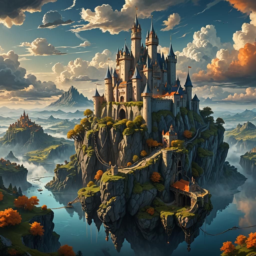 Floating Island Castle in Fantasy Matte Painting