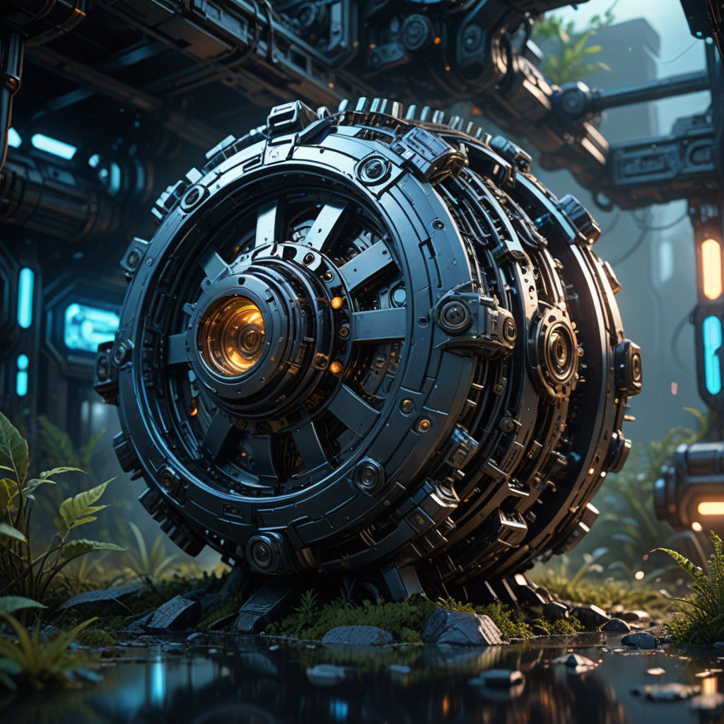 Epic Futuristic Mechanical Bush in Polished Metal