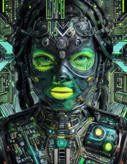 Cyberpunk Maori Robot with Neon Tattoos