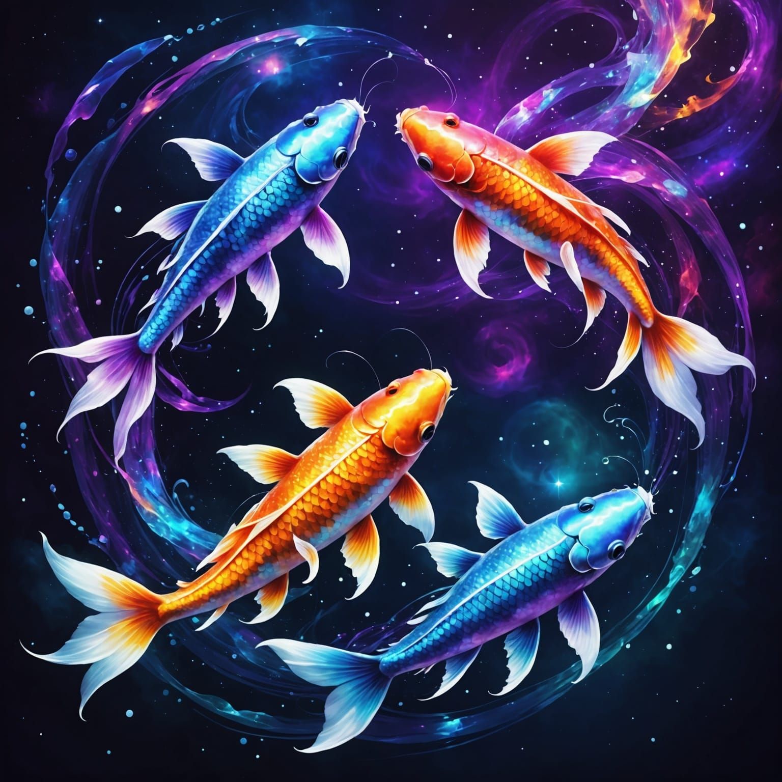 Surreal Cosmic Koi Fish in Ethereal Astral Waters