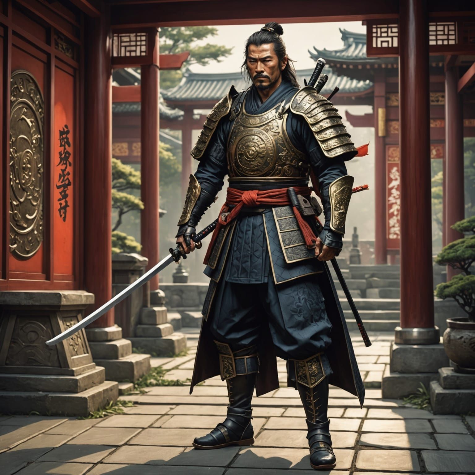Samurai Sentry in Detailed Digital Matte Painting