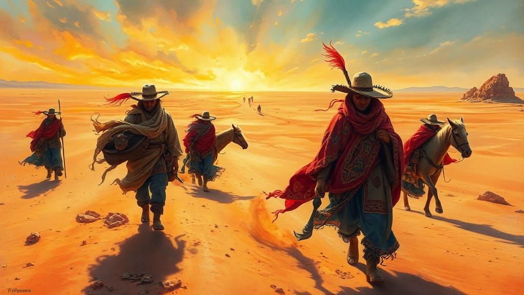 Gypsy Nomads Trek Across Surreal Desert Landscape