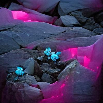 Bioluminescent Flowers Bloom on Glacier Rocks