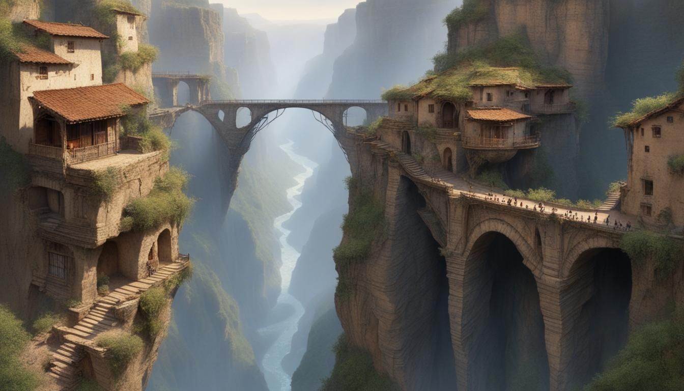 Dwarven Settlement with Bridges and Cliff Dwellings