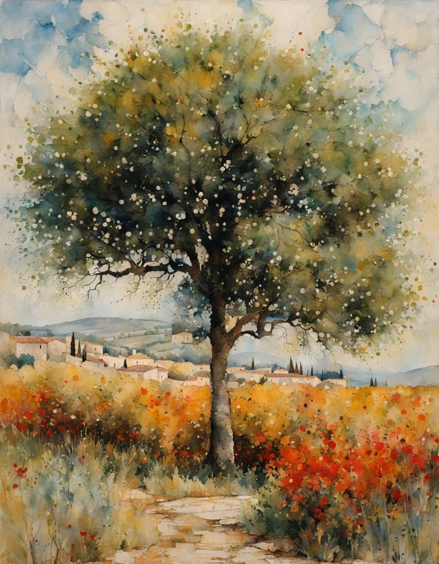 Sunlit Cypress Tree in Provençal Splendor