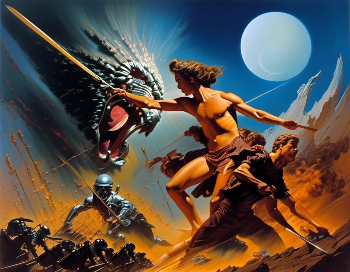 Abstract Alien Portraits in a Bizarre Magical Scene