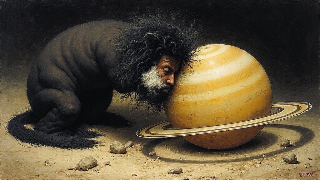 Saturn Devouring His Son in Dark Baroque Style