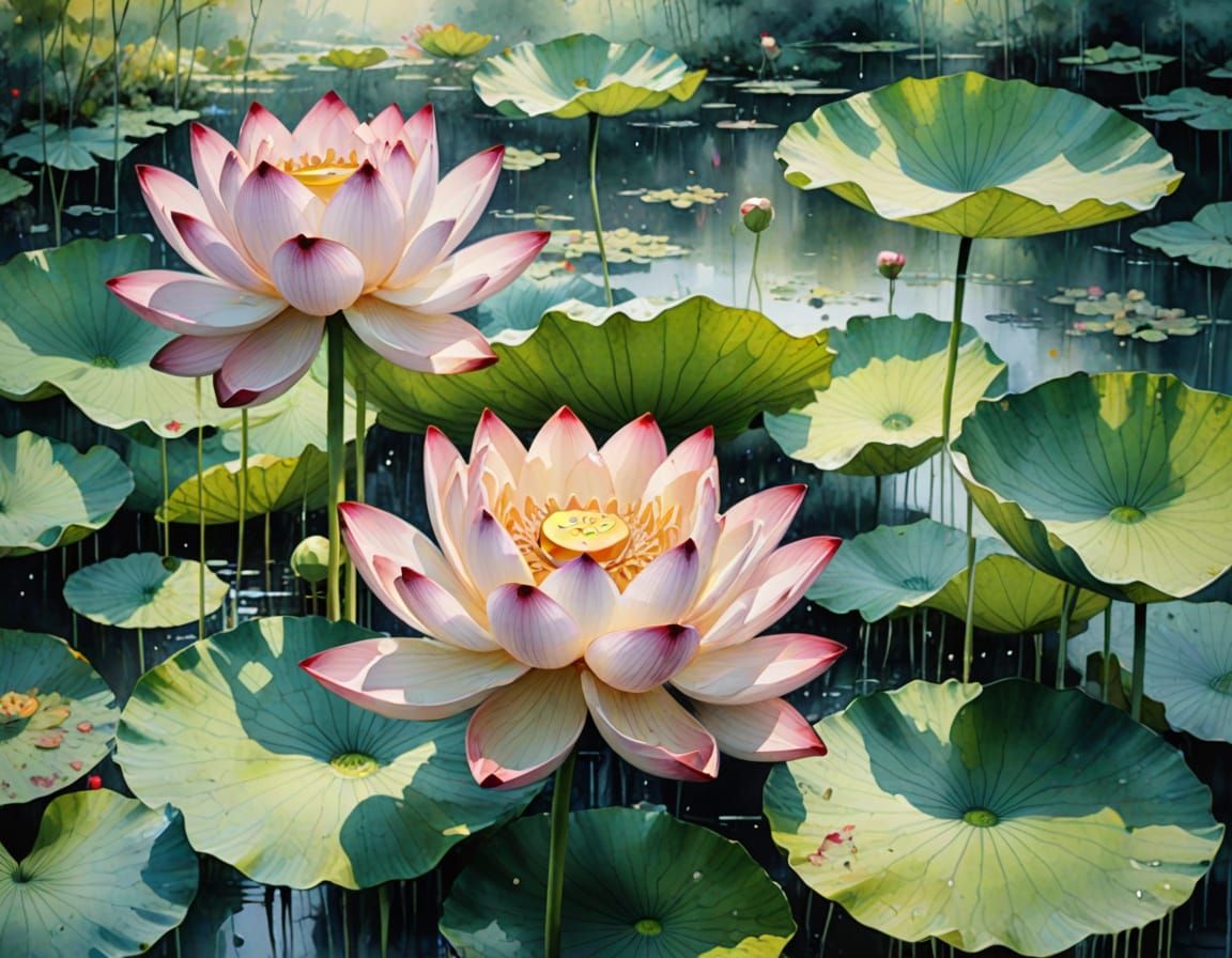 Surreal Lotus Bloom in a Gilded Morning