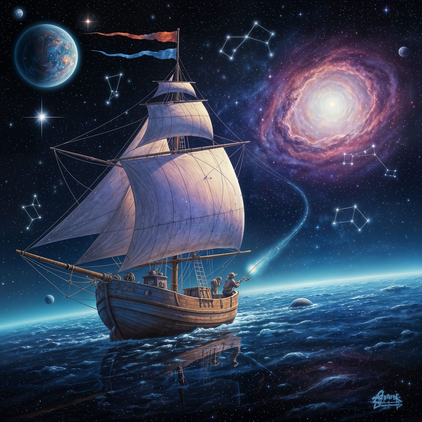 Cosmic Fishermen Sail Star Seas Towards Nebula