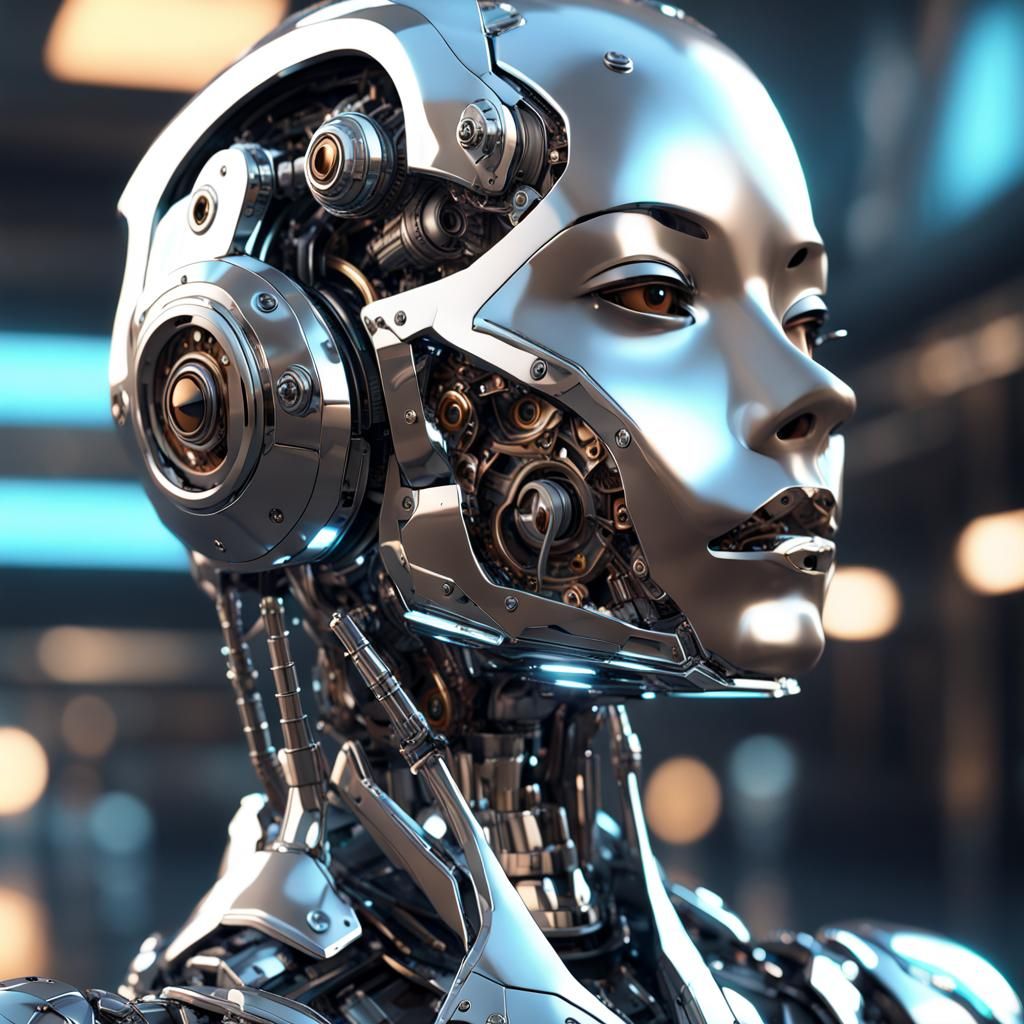 Sleek Chrome Robot in Futuristic Sci-Fi Scene