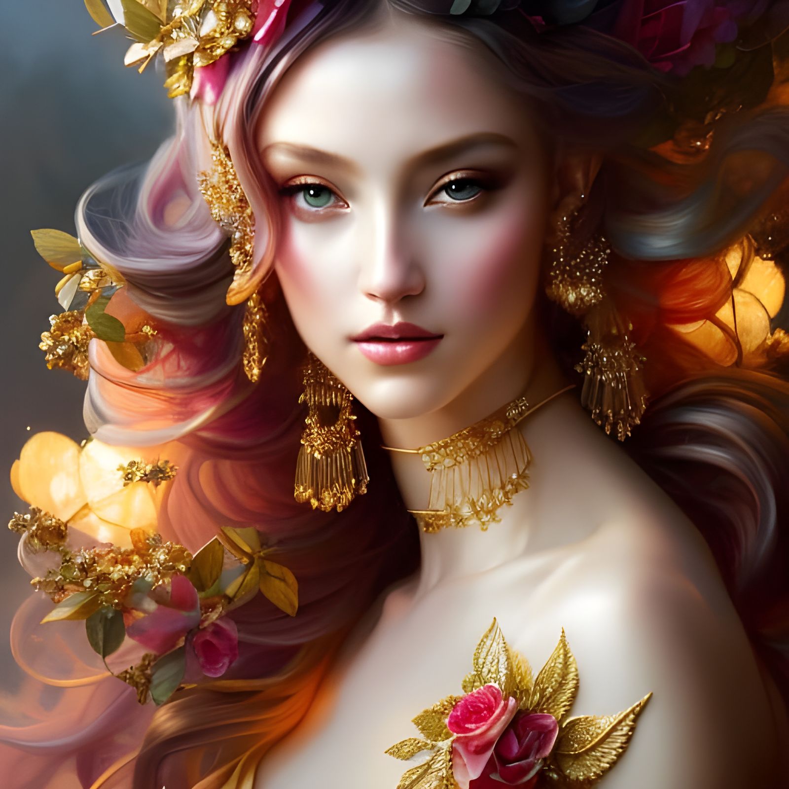 Goddess with Green Eyes: Digital Art Portrait