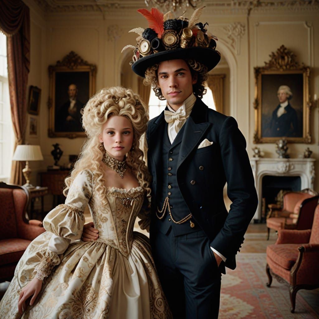 Dapper Gentleman Doll in 19th Century Attire, Flanked by a M...