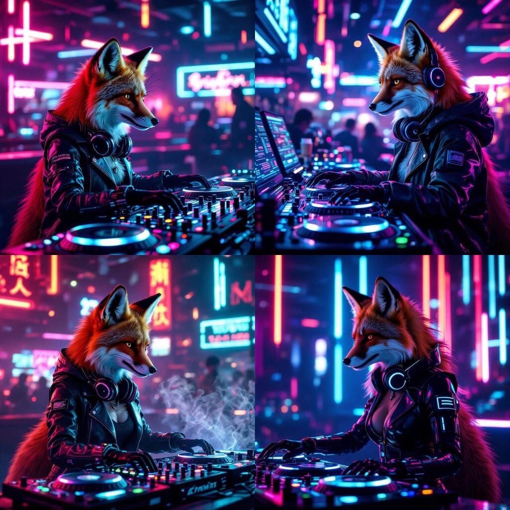 Female DJ Fox in Neon Nightclub