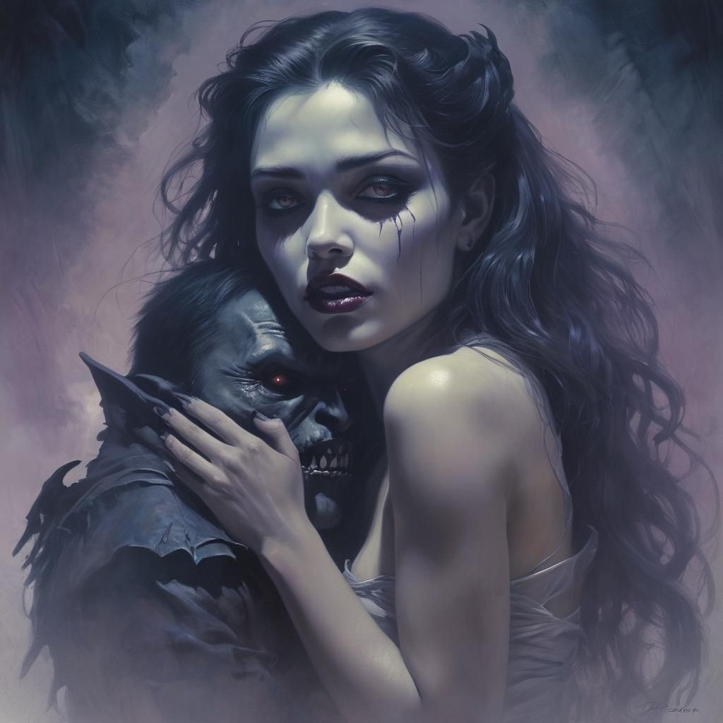 Ethereal Vampire Goddess in Midnight Embrace