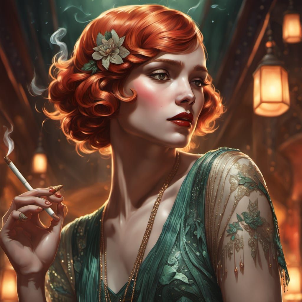 Art Deco Flapper Portrait in a Speakeasy