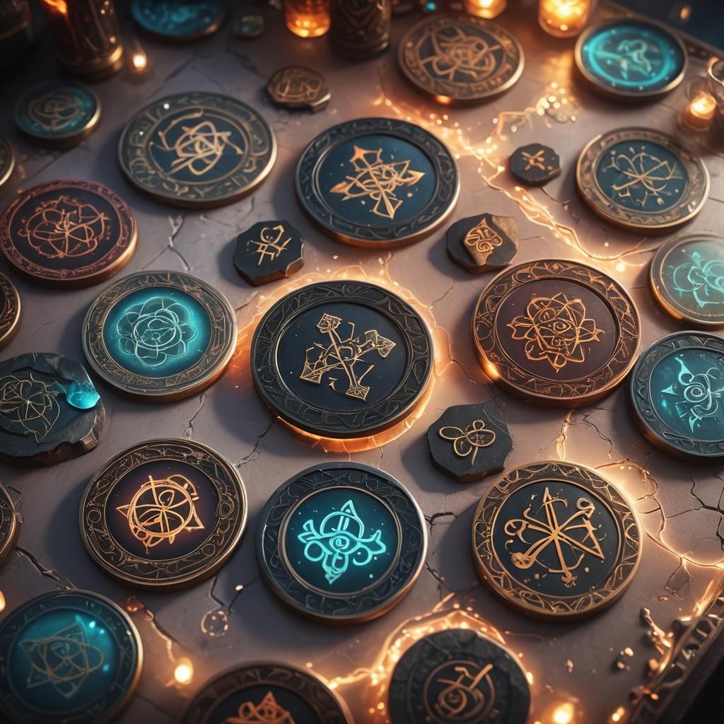 Fantasy Coaster Set with Glowing Runes: Matte Painting