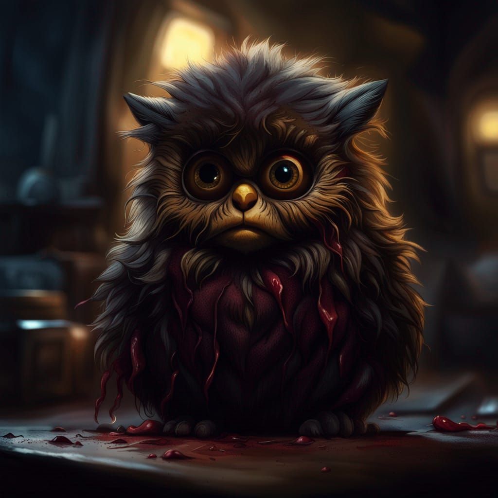 Demonic Furby: Horror Concept Art in Photorealistic Style