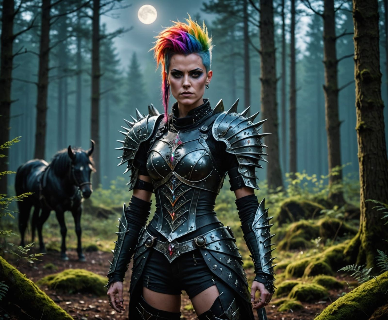 Gothic Female Warrior in Forest Clearing