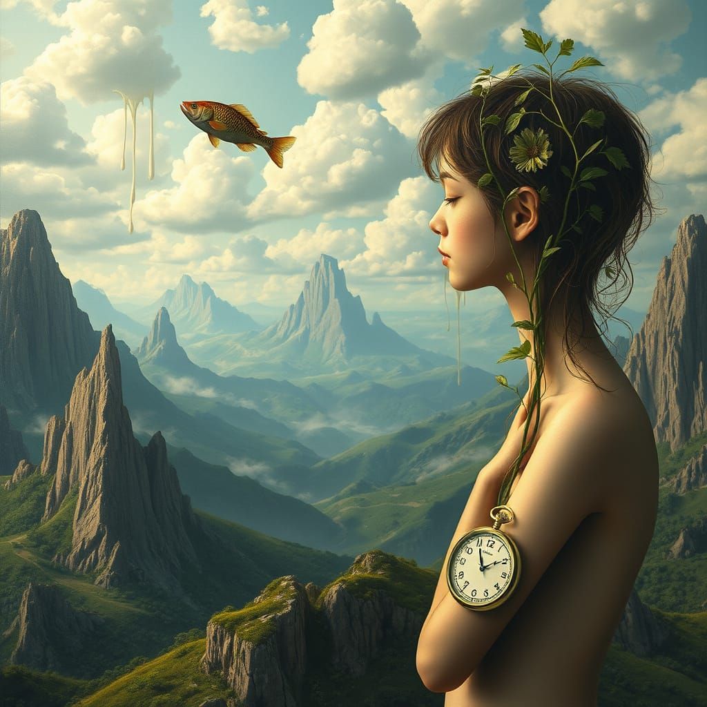 Dreamlike Landscape with Clockwork Surrealism
