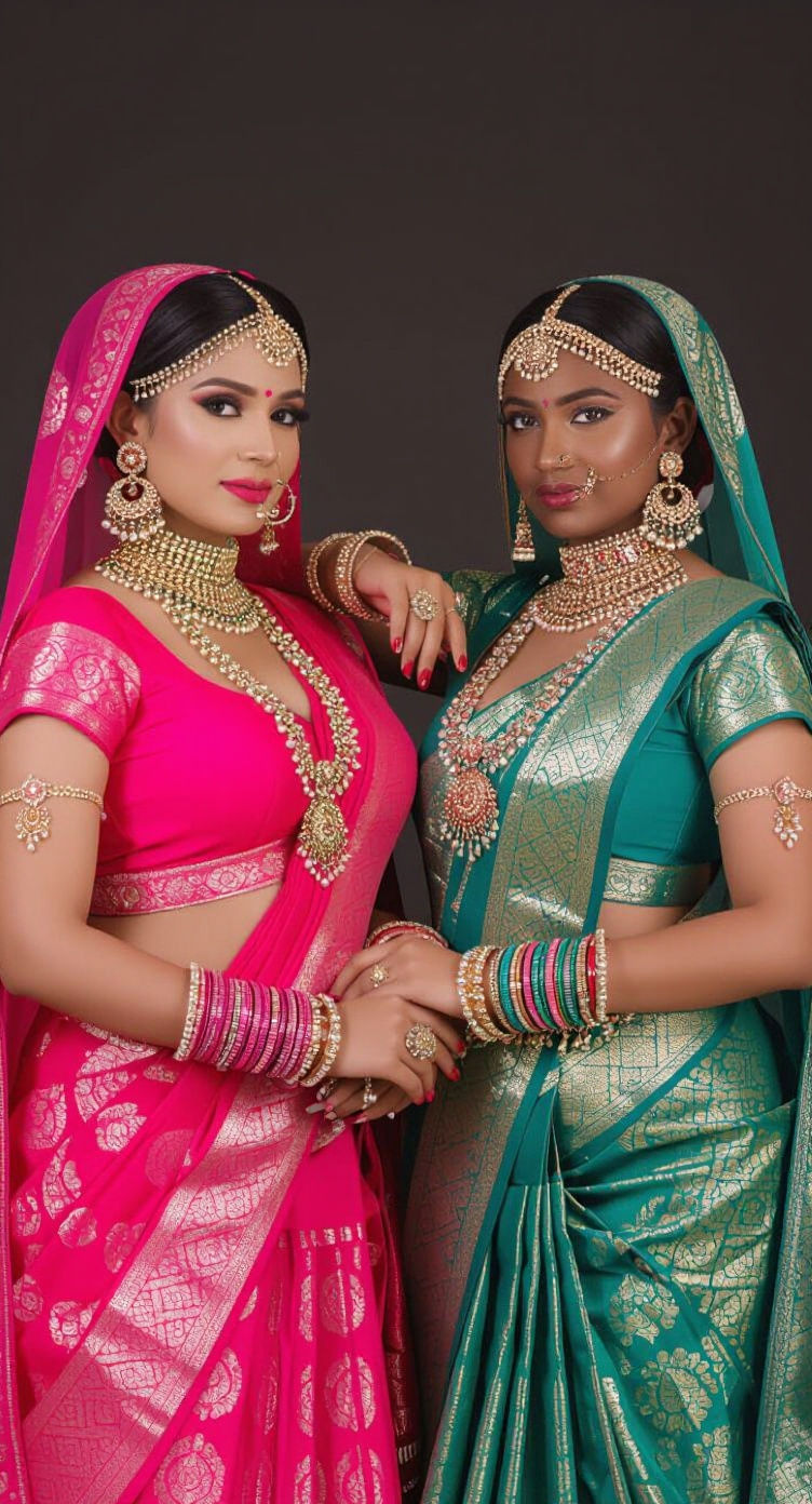 Figures in Pink Chaniya Choli with Indian Bridal Jewelry