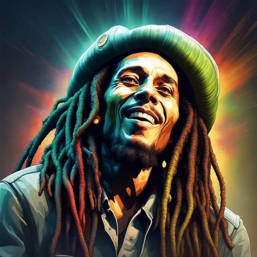 Bob Marley Alien Abduction: Hyperdetailed Artstation Portrai...