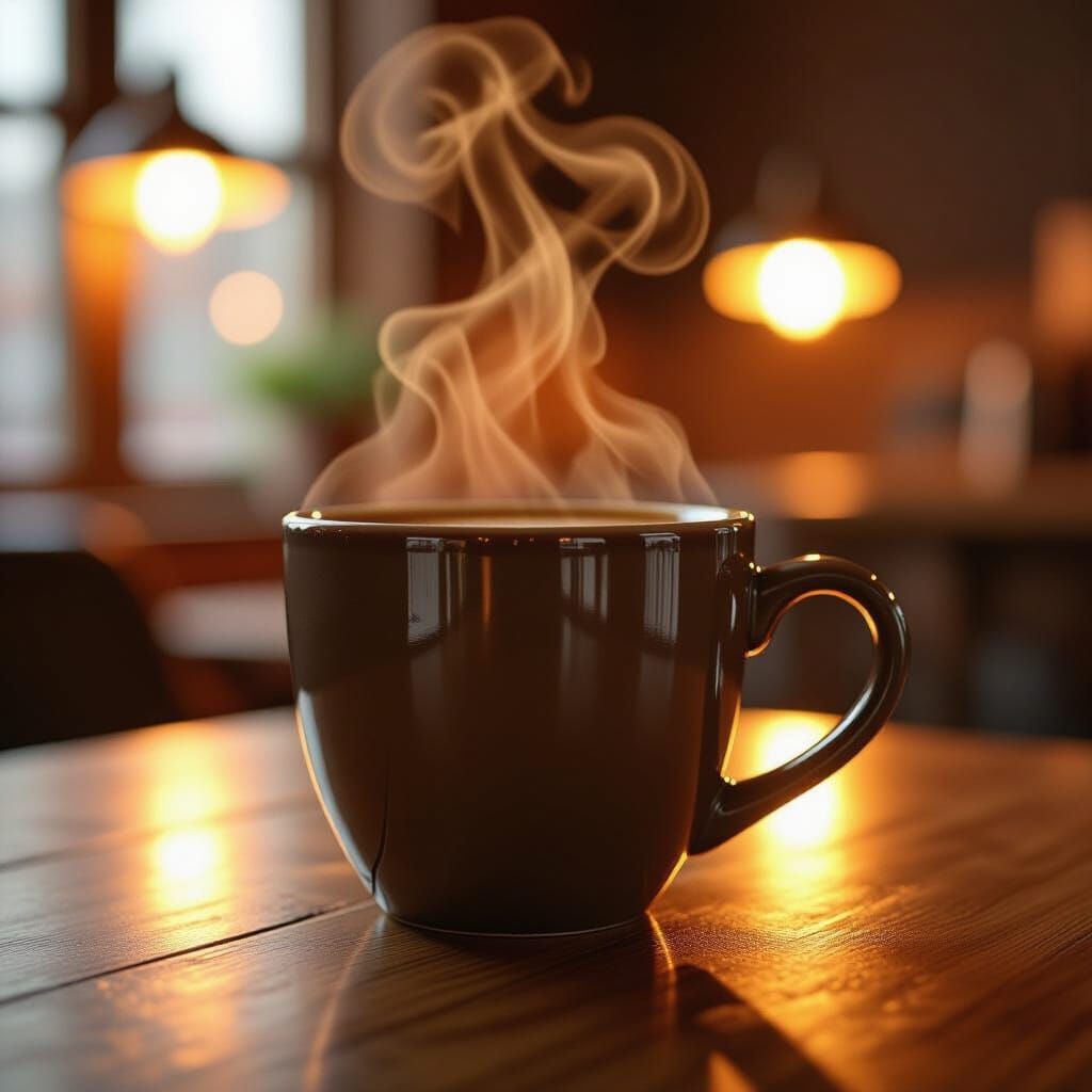 Steaming Coffee Mug Portrait in Futuristic Style