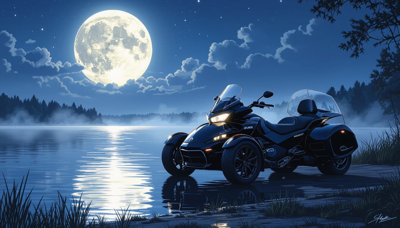 Black Can-Am Spyder by Full Moon on Lakeside