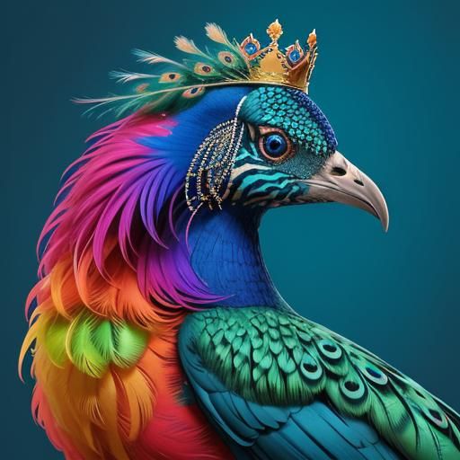 Surreal Pop Art Portrait with Peacock Feathers