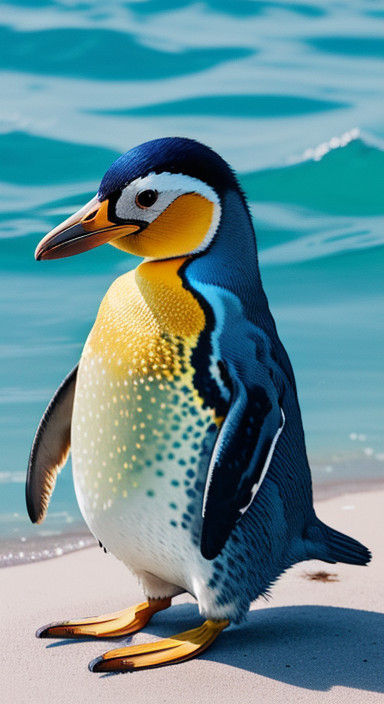 Vibrant Blue and Yellow Penguin in Photorealistic Detail