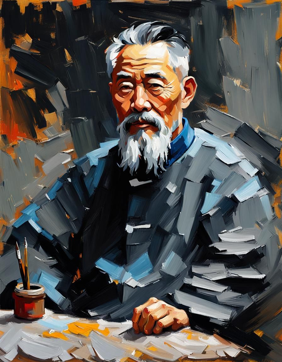 Expressionistic Impasto Portrait of Chinese Man
