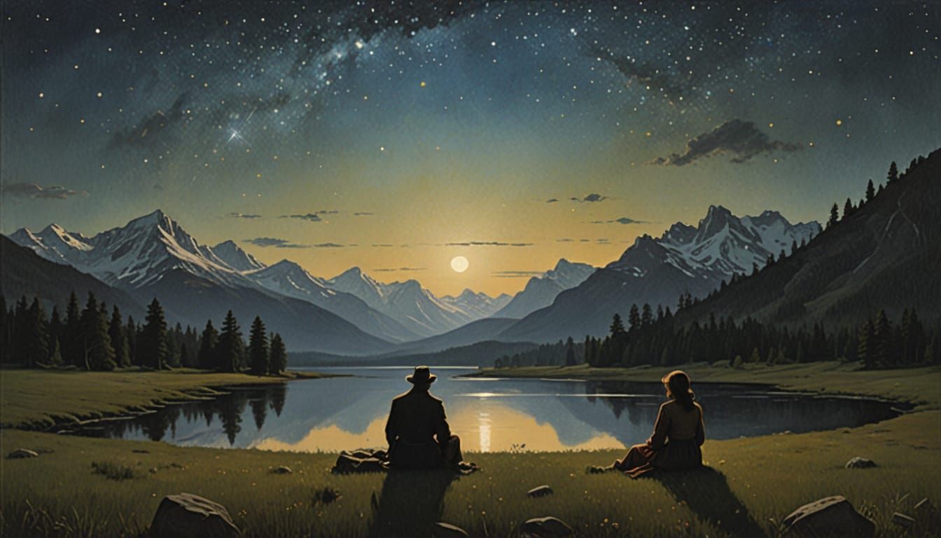 Ethereal Nighttime Scene in a Dreamy, Shimmering Light