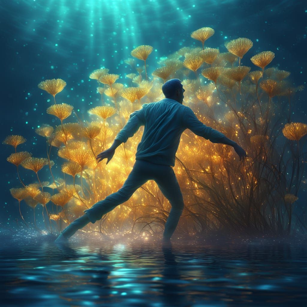 Underwater Dance: Vibrant Digital Art in Oceanic Colors