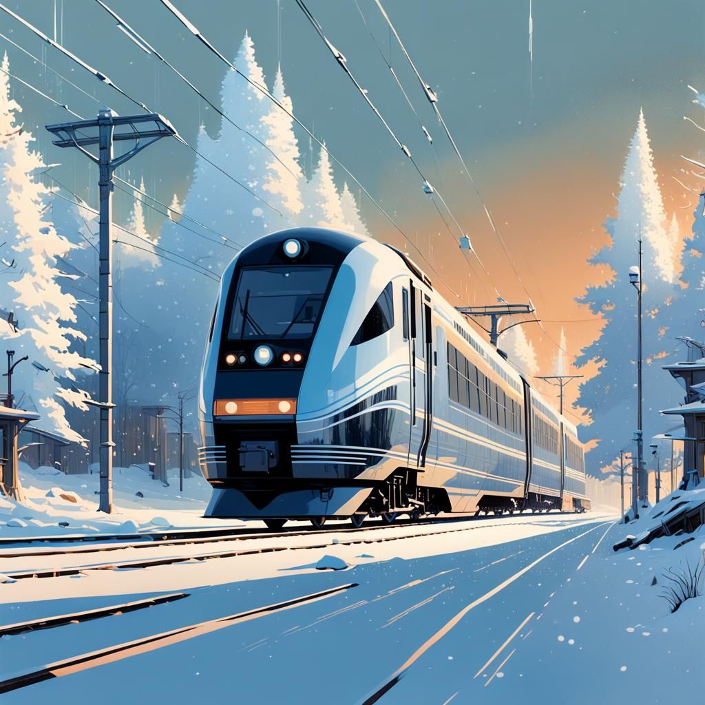 Futuristic Train in Snowy Landscape: Digital Art