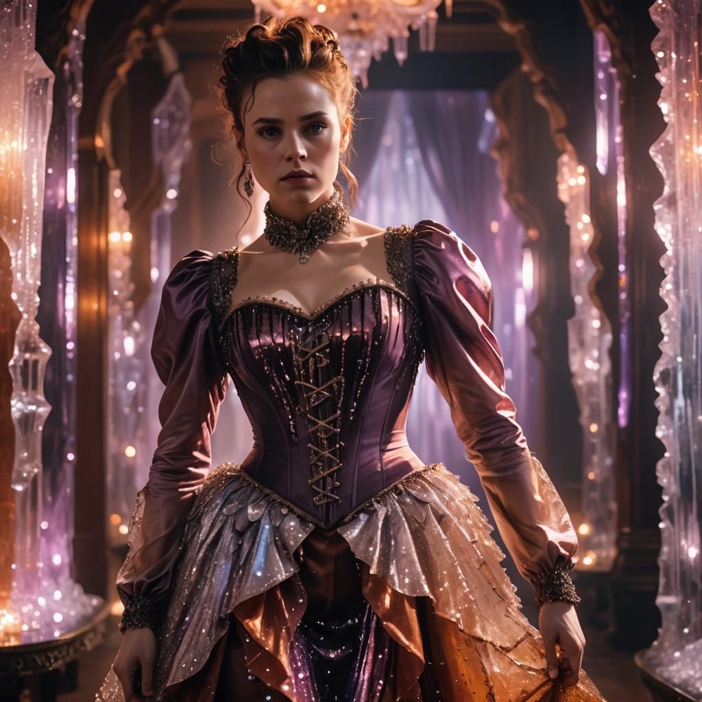 Woman in Crystal Dress, Dramatic Lighting in Rutkowski Style